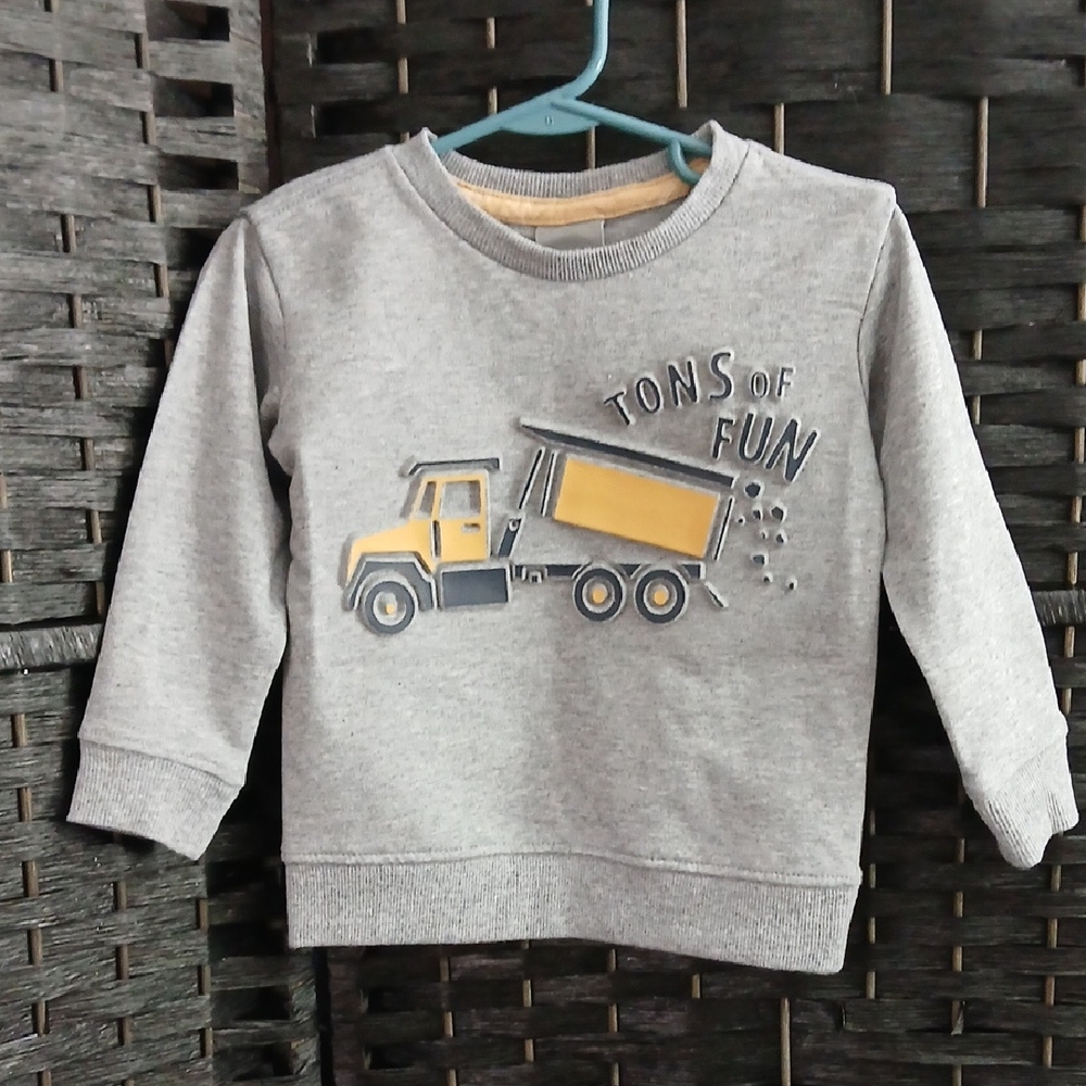 Tahari Gray Boys Sweatshirt Puff Print Truck Design Tons Of Fun SZ 18 Months
